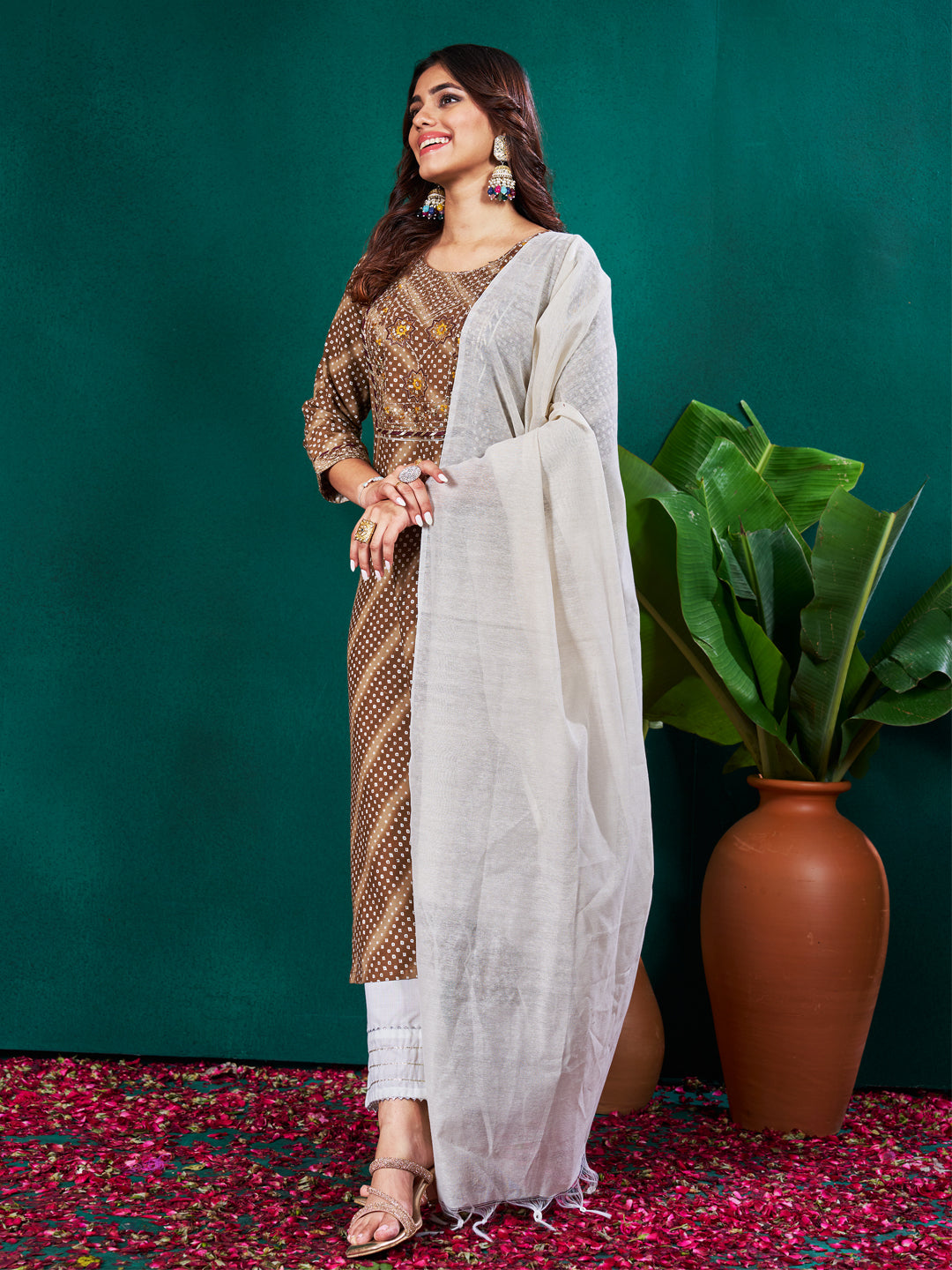 7 COLOR Rayon Print with Embroidery & Sequence Work Fully Stiched Rayon Kurti Pant Dupatta (Black, Coffee, Parrot, Purple, Rama, Sky Blue, Yellow)