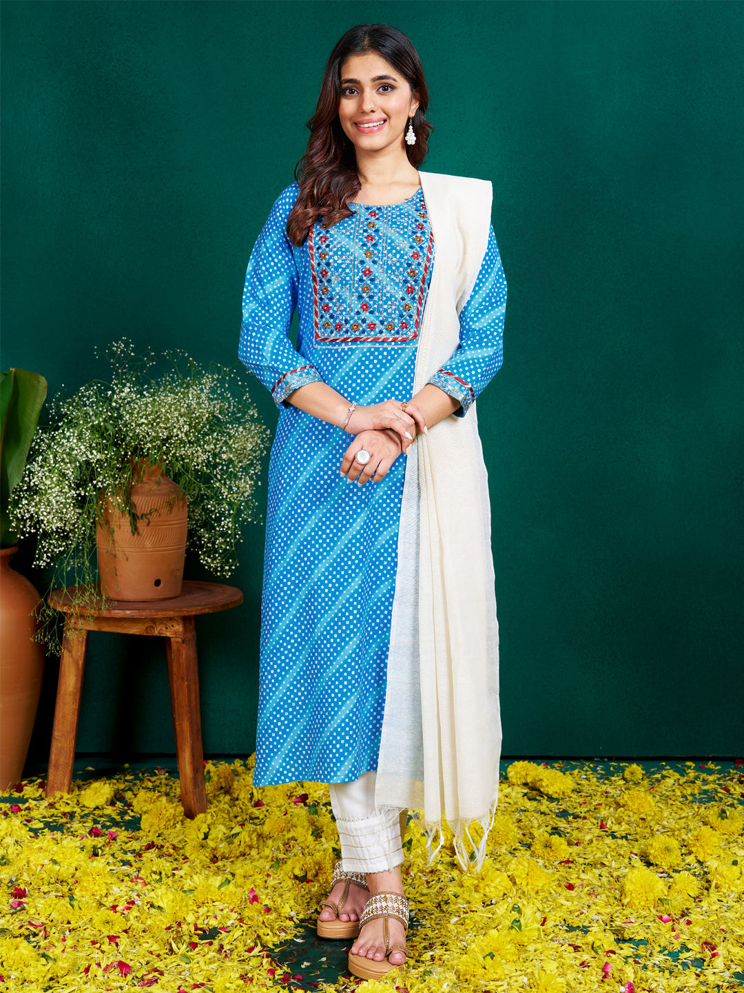 7 COLOR Rayon Print with Embroidery & Sequence Work Fully Stiched Rayon Kurti Pant Dupatta (Black, Coffee, Parrot, Purple, Rama, Sky Blue, Yellow)