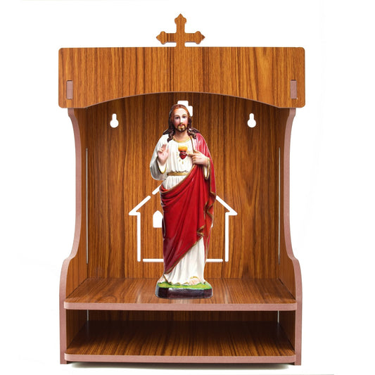 Premium MDF Wooden Wall-Mounted Jesus Mandir – Home Decor & Idols