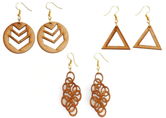 Shringar Lifestyle Fun Run – Handmade Wooden Dangle Earrings (3 PCS Combo)