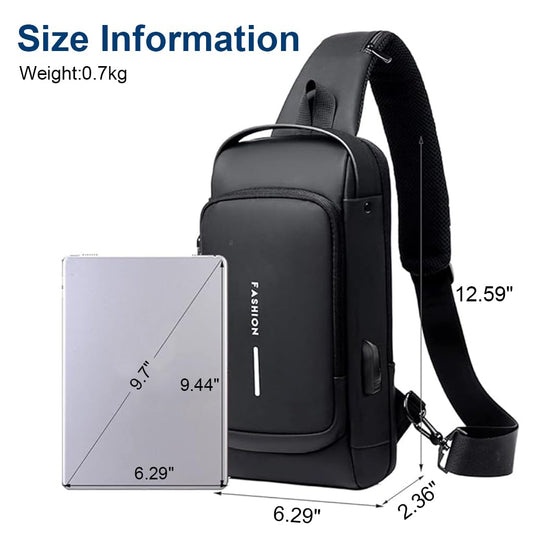 Waterproof Sling Bag with USB Charging Port