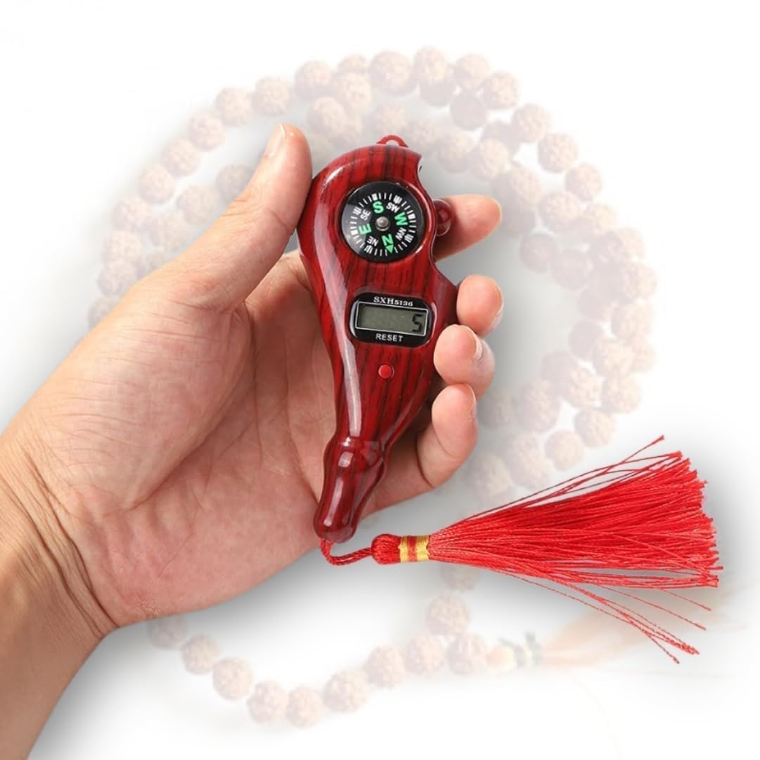 Wooden-Finish Digital Prayer Counter with Compass