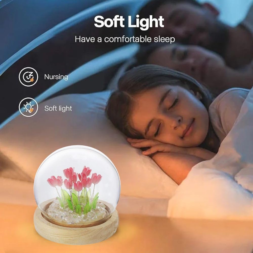 Elegant Wooden Base Tulip LED Flower Lamp
