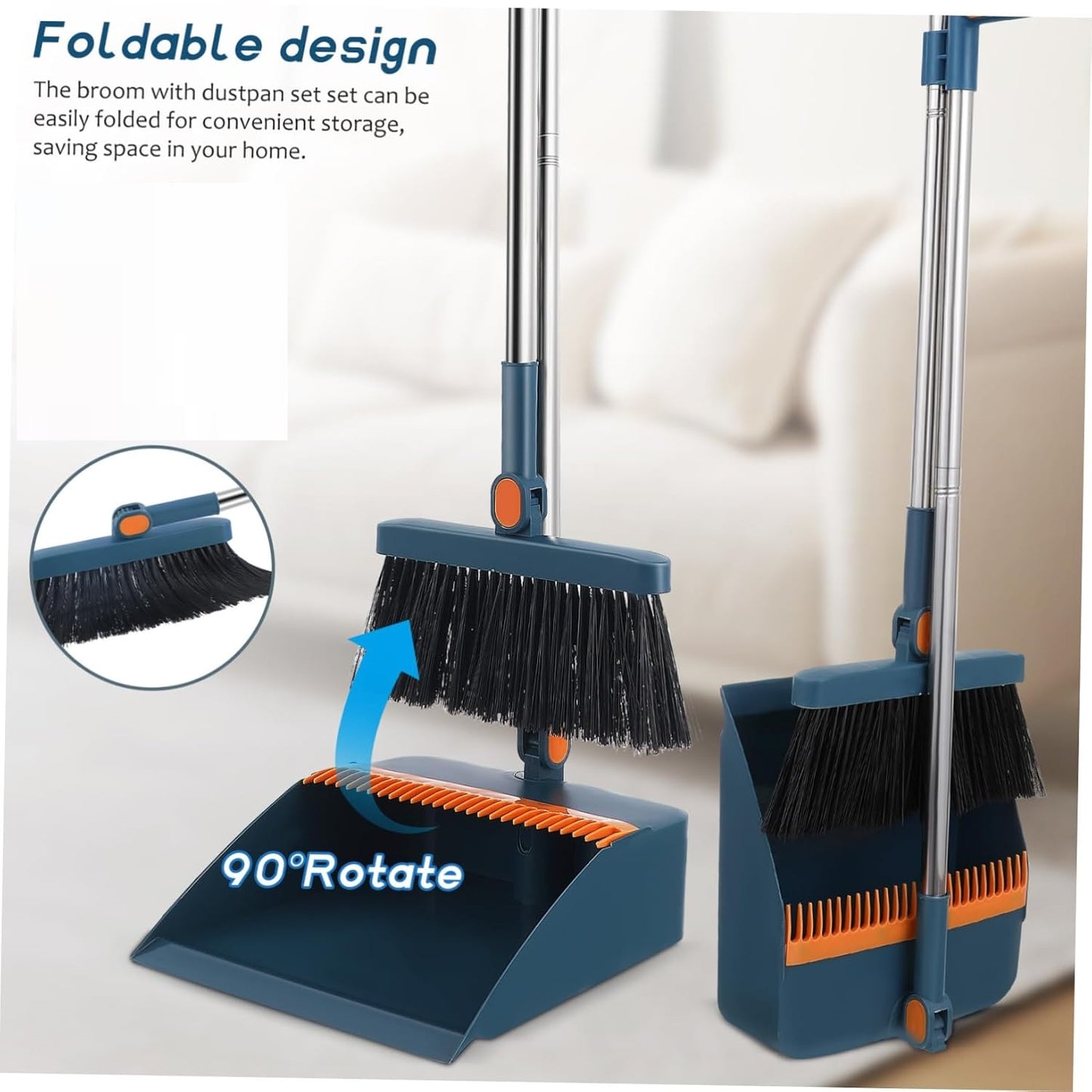 Foldable Broom and Dustpan Set with Long Handle