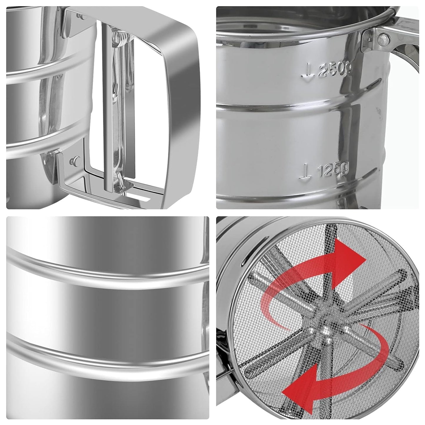 Stainless Steel Flour Sifter with Squeeze Handle