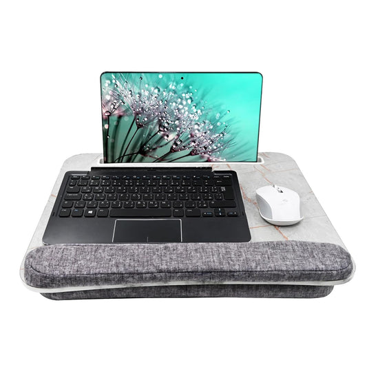 Portable Lap Laptop Desk with Pillow Cushion, Fits up to 15.6 inch Laptop, with Anti-Slip Strip & Storage Function for Home Office Students Use as Computer Laptop Stand, Book Tablet (Wooden)