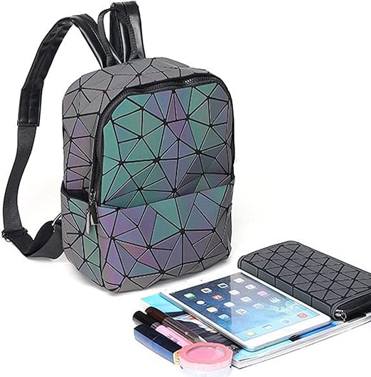 Geometric Leather Luminous Holographic Backpack