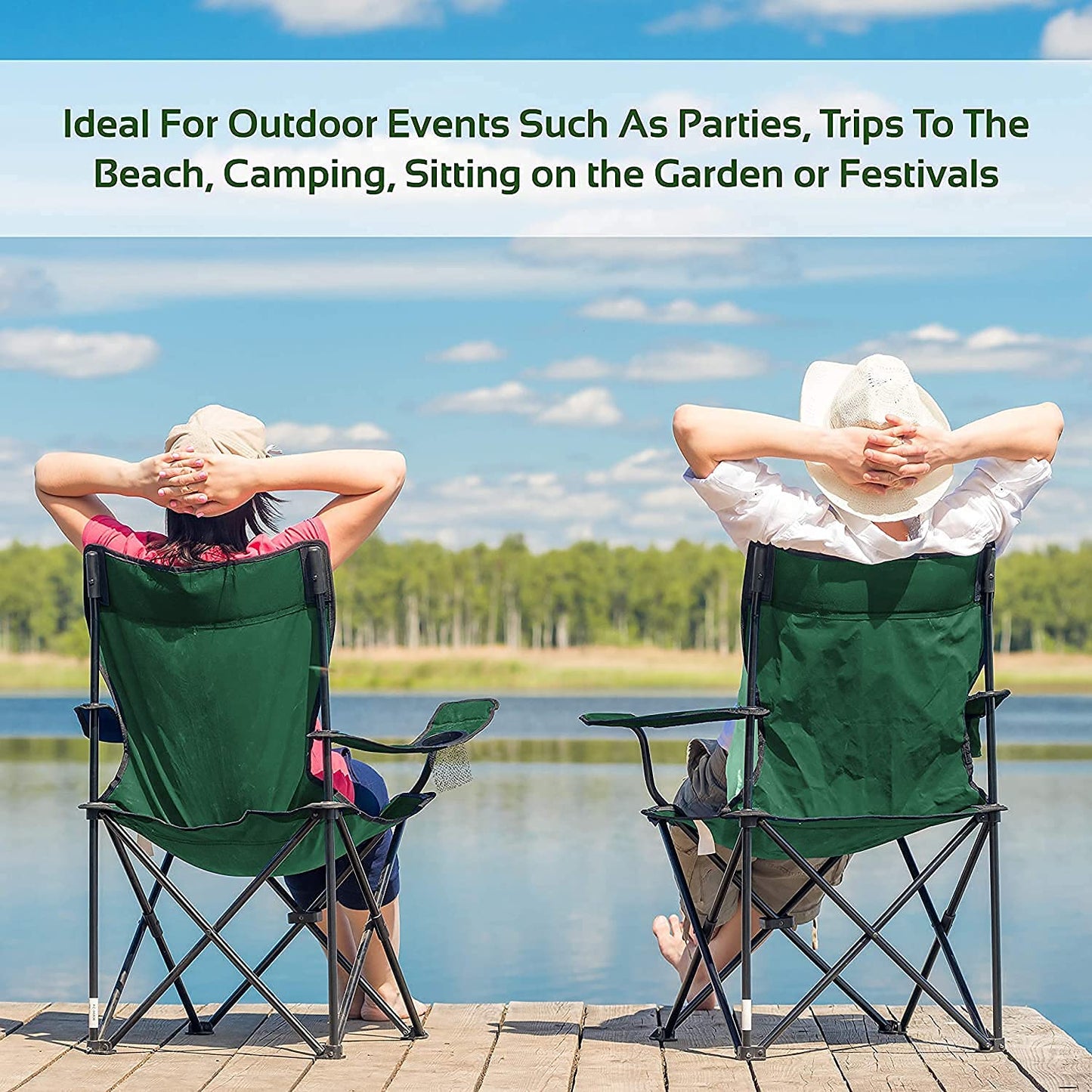 Portable Folding Camping Chair with Drink Holder & Carry Bag