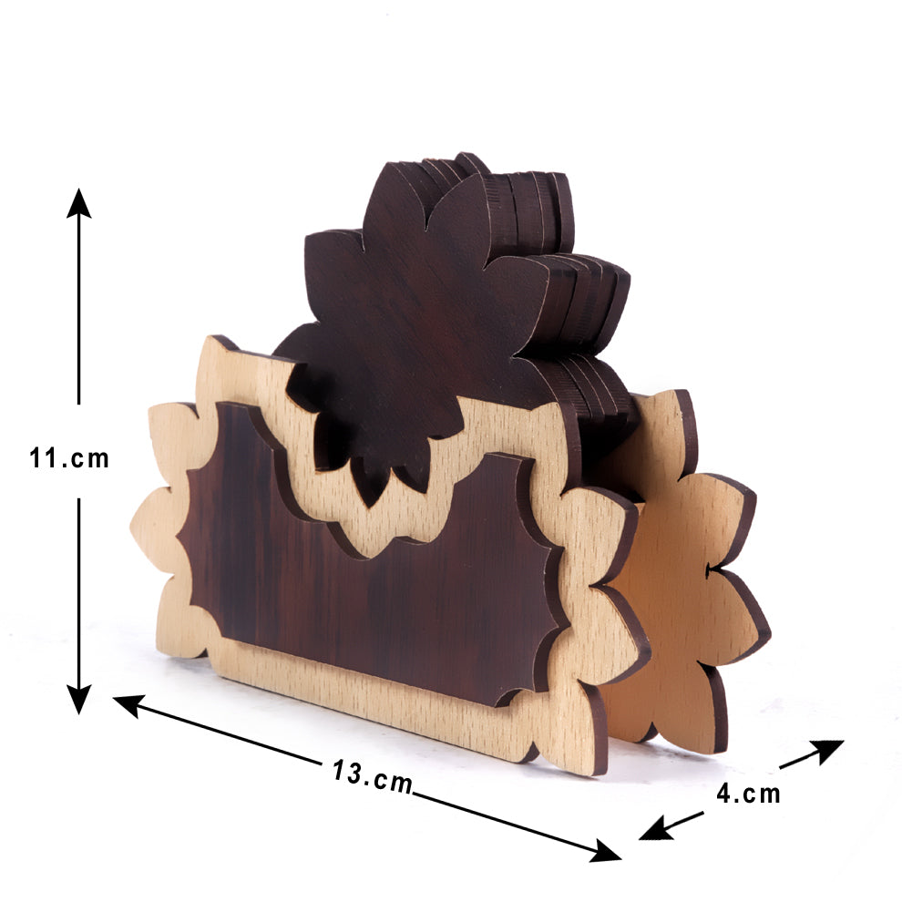 Handmade Wooden Coaster Set with Stand | Rustic Tabletop Drink Coasters