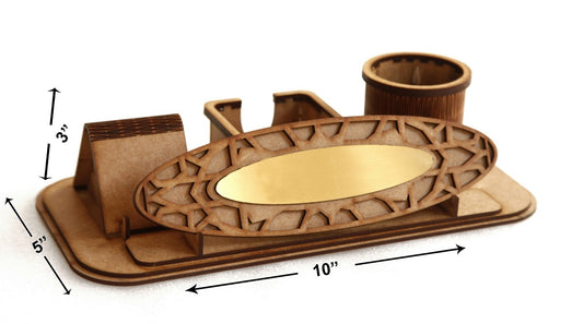 Multipurpose Wooden Desk Organizer with Pen Stand, Business Card Holder, and Mobile Holder