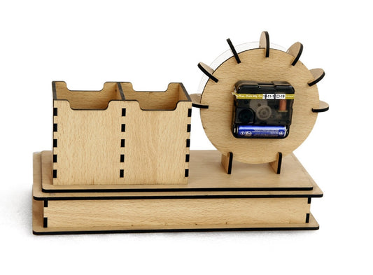 Wooden Desk Clock with Pen Holder