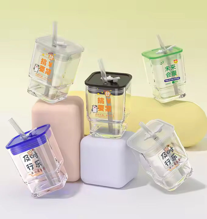 Portable Silicone Straw Glass Cup