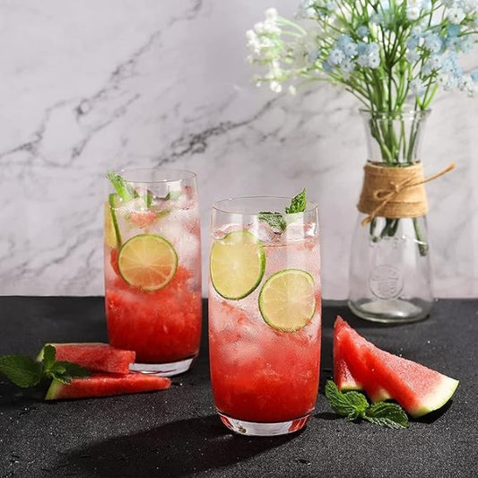 Premium Water & Juice Glass 6 PCS Set Crystal Clear Medium Tumblers, Dishwasher Safe