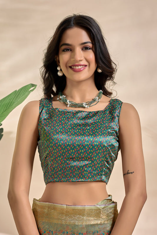 Olive-Green Soft Silk Blend Saree with Traditional Pallu & Floral Body