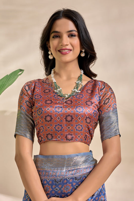 Royal Blue Soft Silk Blend Saree with Traditional Motifs