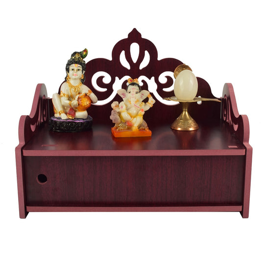 Elegant Wooden Mandir for Home Wall Mounted Temple with Door Storage & Puja Set