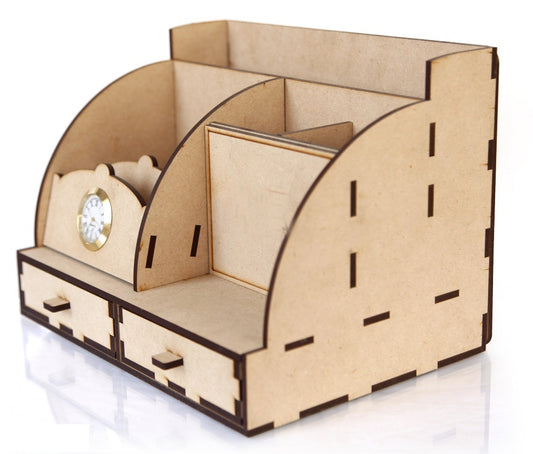 Wooden Desk Organizer with Small Clock – Multi-Functional Tabletop Accessory