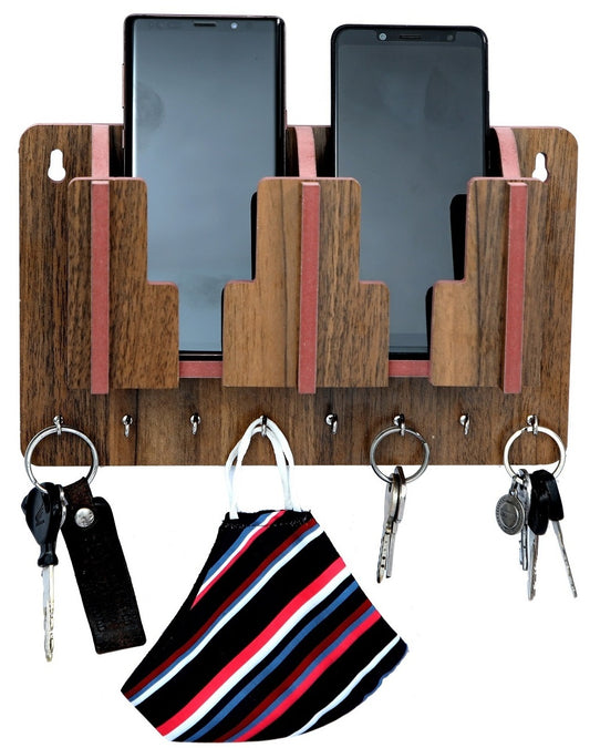 Dual Wooden Wall Mounted Key Holder with 8 Hooks & Mobile Stand
