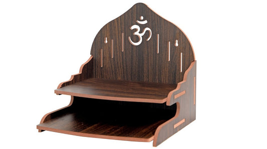 Elegant Wooden Mandir for Home Wall Mounted Temple with Storage & Puja Set