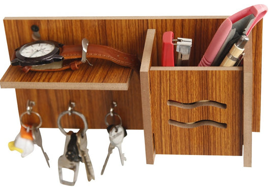 Wooden Mobile Holder with Key Holder – Functional & Space-Saving Design