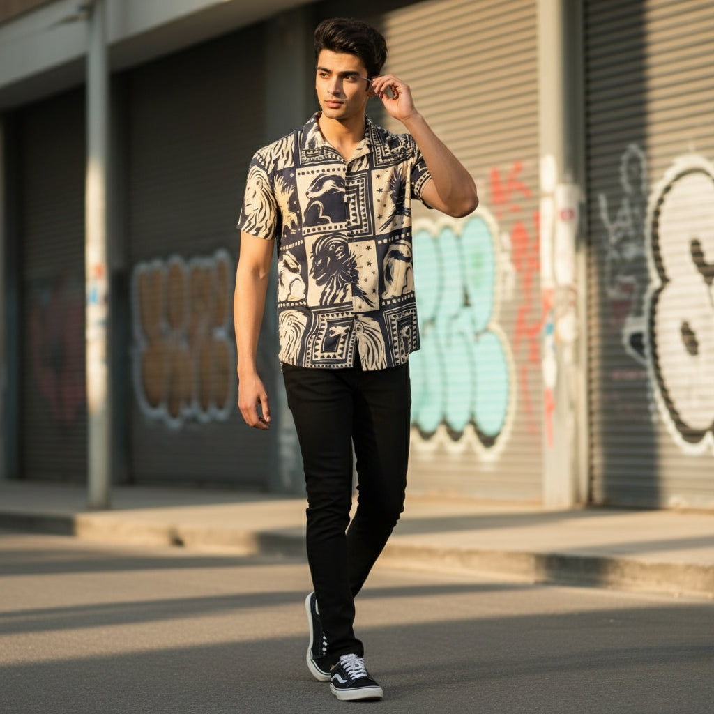 Men’s Fancy Printed Cuban Collar Rayon Shirt – Trendy Casual Wear