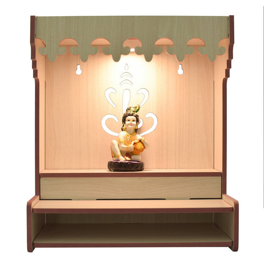 Premium MDF Wooden Wall-Mounted Pooja Mandir With Led – Home Decor & Idols