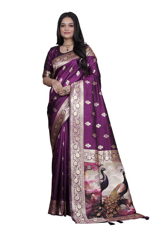 Royal 9 color Banarasi Silk Saree with Peacock woven Pallu  Design