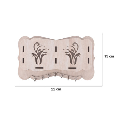 Wooden Wall Key Holder with Mobile Stand – 5 Hook MDF Organizer for Home & Office