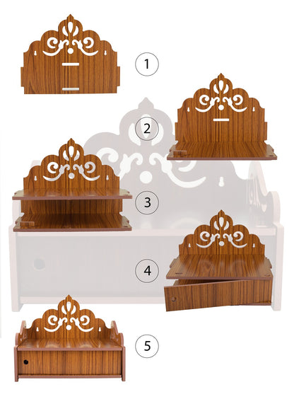 Elegant Wooden Mandir for Home Wall Mounted Temple with Door Storage & Puja Set