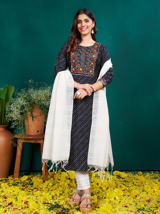 7 COLOR Rayon Print with Embroidery & Sequence Work Fully Stiched Rayon Kurti Pant Dupatta (Black, Coffee, Parrot, Purple, Rama, Sky Blue, Yellow)