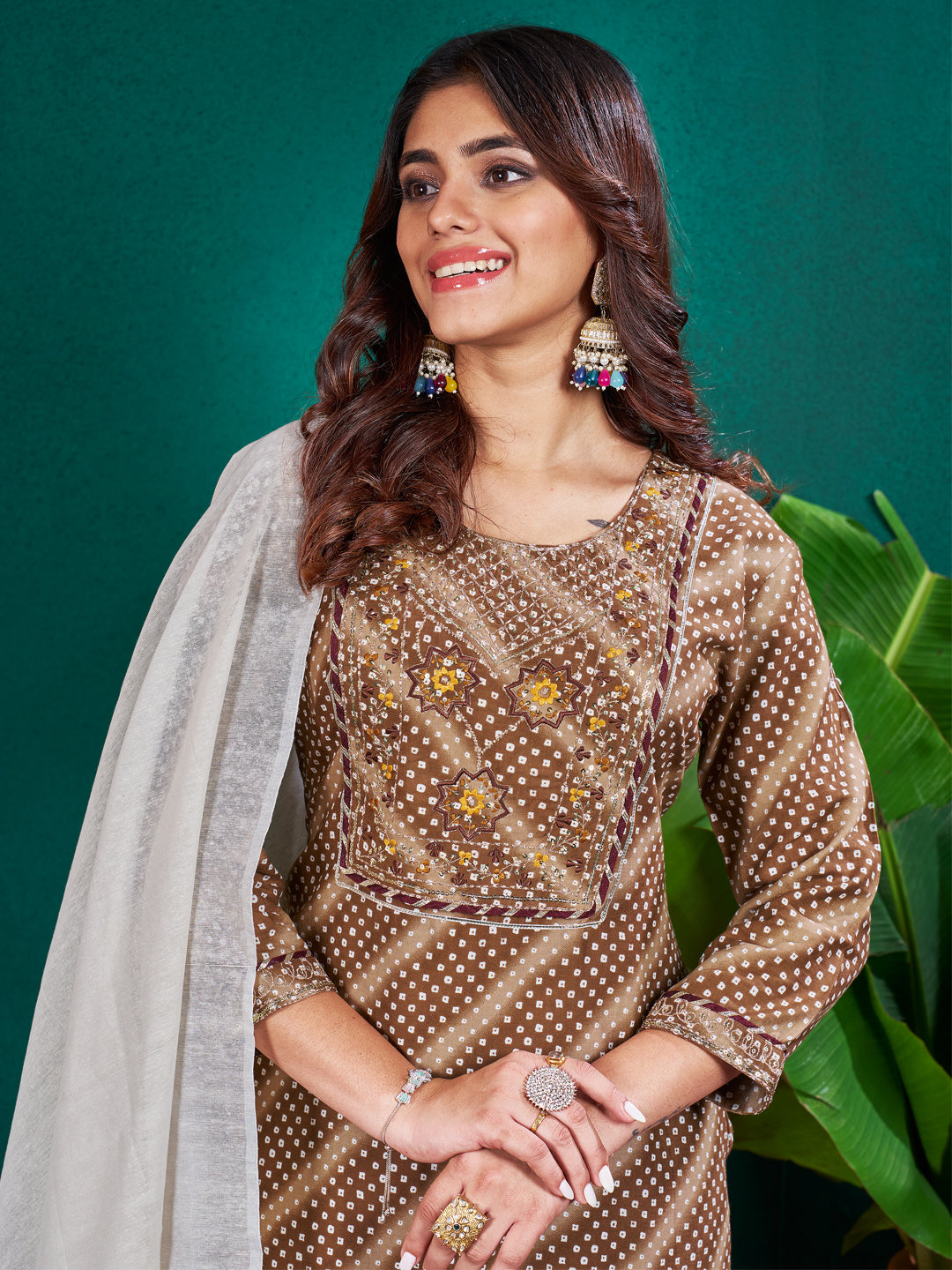 7 COLOR Rayon Print with Embroidery & Sequence Work Fully Stiched Rayon Kurti Pant Dupatta (Black, Coffee, Parrot, Purple, Rama, Sky Blue, Yellow)