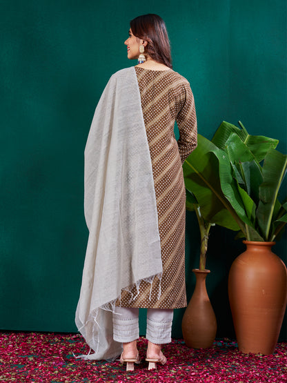 Rayon Print with Embroidery & Sequence Work Fully Stiched Kurti-Pant-Dupatta Set