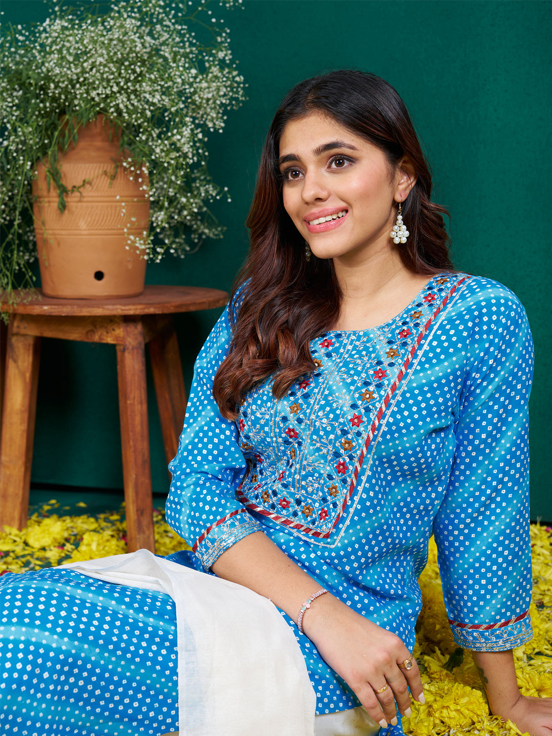 7 COLOR Rayon Print with Embroidery & Sequence Work Fully Stiched Rayon Kurti Pant Dupatta (Black, Coffee, Parrot, Purple, Rama, Sky Blue, Yellow)
