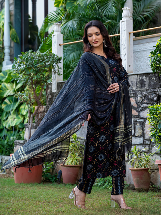Rayon Printed Fully Stiched Kurti-Pant-Dupatta Set
