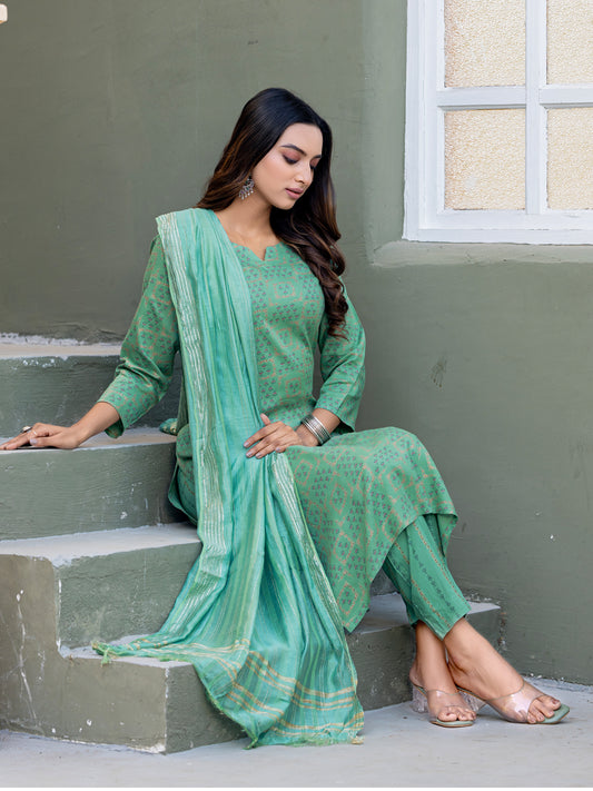 Rayon Printed Fully Stiched Kurti-Pant-Dupatta Set
