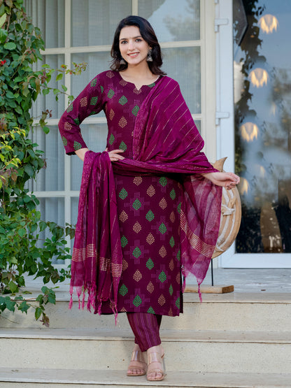 Rayon Printed Fully Stiched Kurti-Pant-Dupatta Set