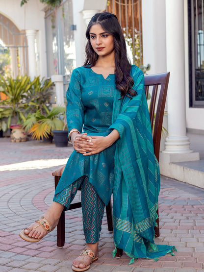 Rayon Printed Fully Stiched Kurti-Pant-Dupatta Set