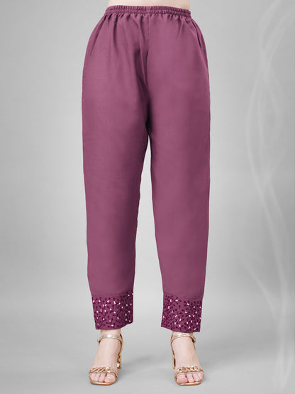3 COLOR Cotton Blend with Embroidery & Sequence Work Fully Stiched Cotton Blend Kurti Pant Dupatta (Mehendi, Morpinchh, Wine)