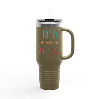 Happy Dazzling Insulated Travel Mug, 40oz - Perfect for On-The-Go, Gifts, Coffee Lovers, Travel Essentials, Joyful Sips