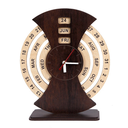 Desktop Wooden Calendar with Clock – 15x15 Inch MDF Hanging Calendar for Office & Home Decor