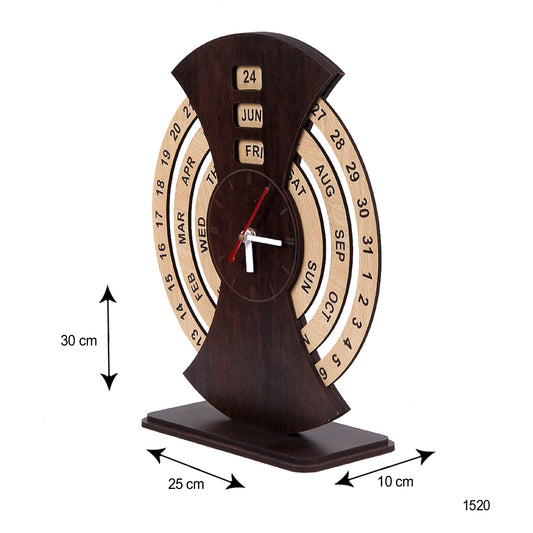 Desktop Wooden Calendar with Clock – 15x15 Inch MDF Hanging Calendar for Office & Home Decor