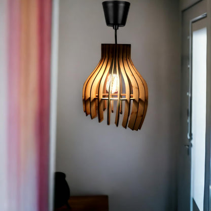 Handcrafted Wooden Ceiling Lamp – Rustic Elegant Hanging Light for Living & Dining Spaces