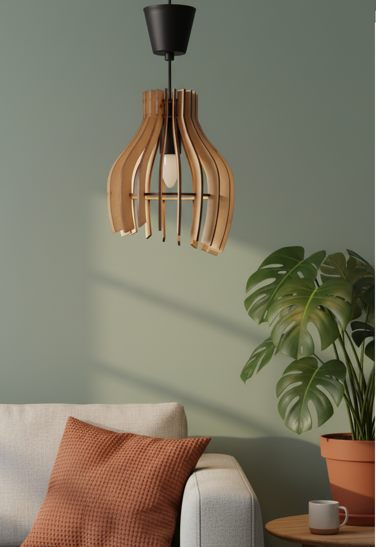 Handcrafted Wooden Ceiling Lamp – Rustic Elegant Hanging Light for Living & Dining Spaces