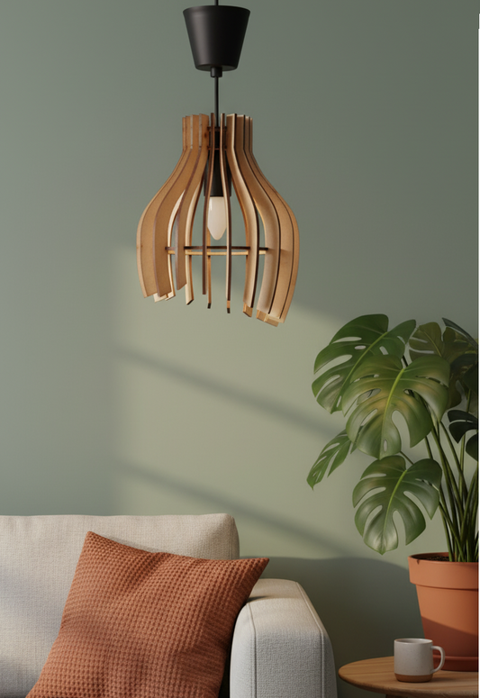 Handcrafted Wooden Ceiling Lamp – Rustic Elegant Hanging Light for Living & Dining Spaces