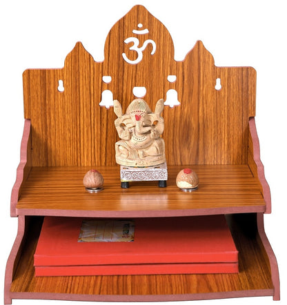 Elegant Wooden Mandir for Home Wall Mounted Temple with Storage & Puja Set