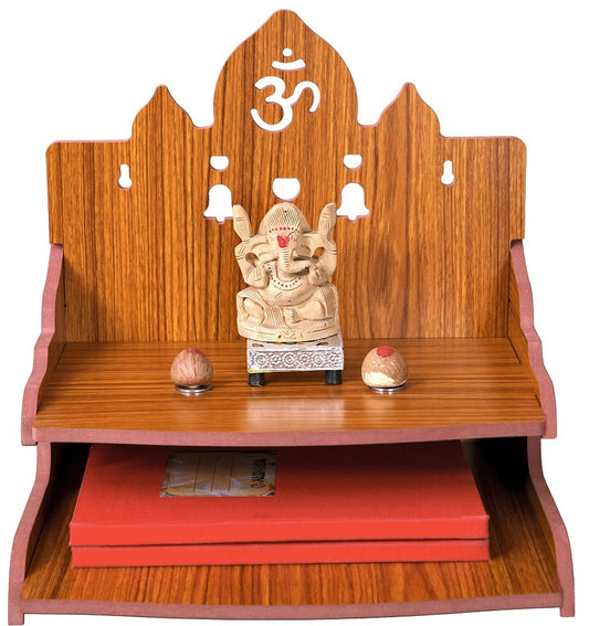 Elegant Wooden Mandir for Home Wall Mounted Temple with Storage & Puja Set