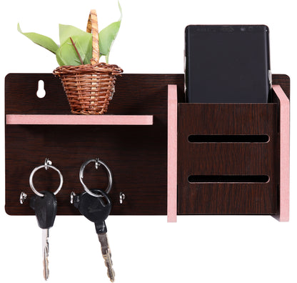 Wooden Wall Key Holder with Mobile Stand – 5 Hook MDF Organizer for Home & Office
