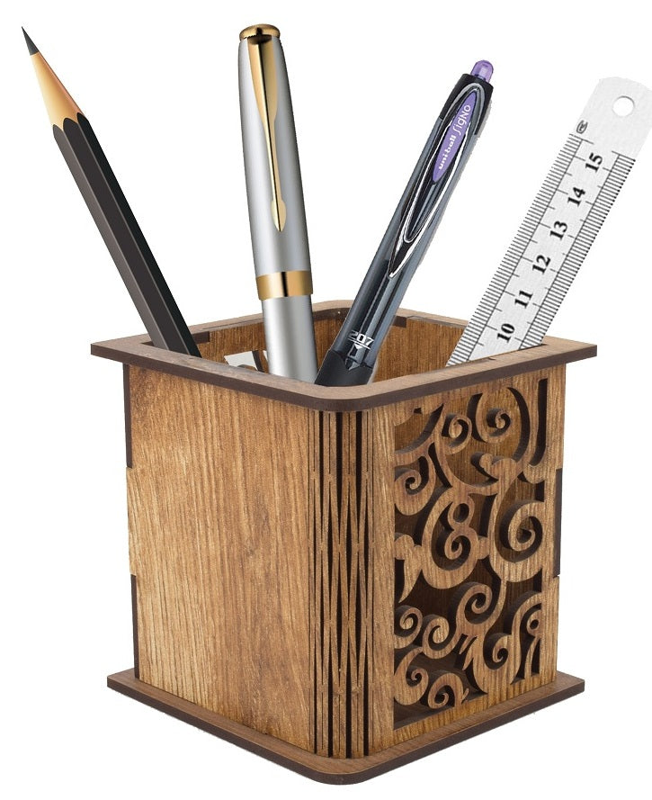 Elegant Wooden Desk Organizer Collection: Storage Box & Spiral Pen Holder