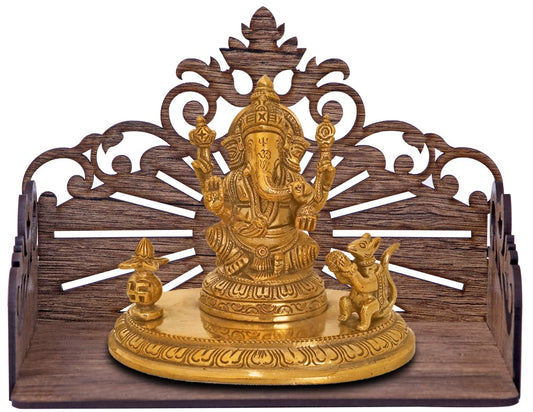 Elegant Wooden Mandir for Home – Wall Mounted Temple & Puja Set