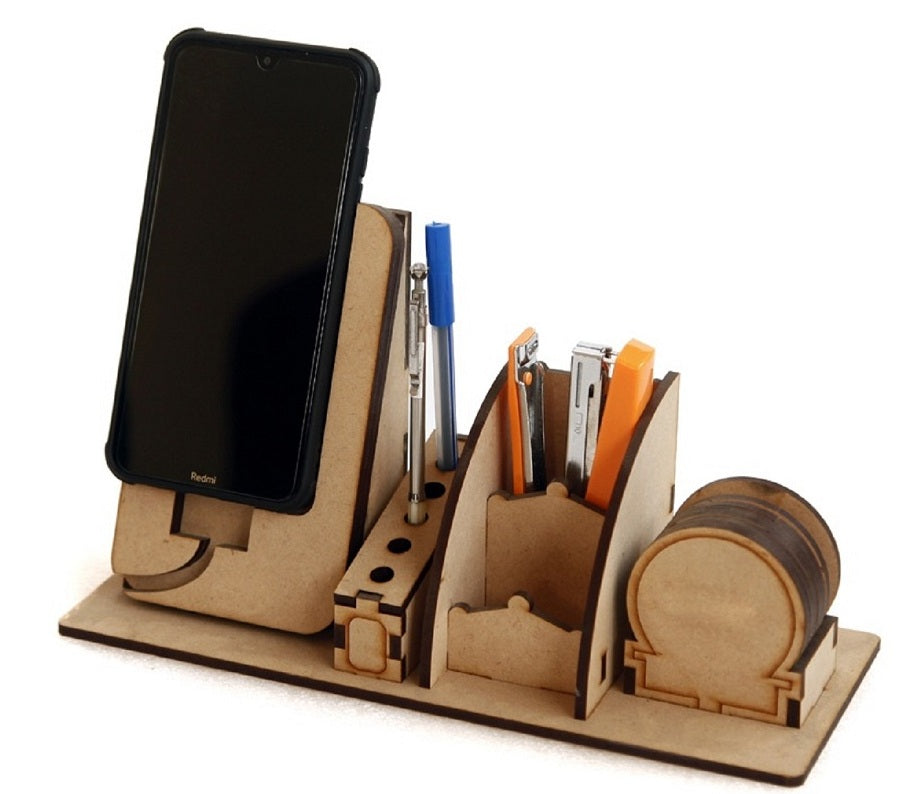 Wooden Desk Organizer with Phone Stand